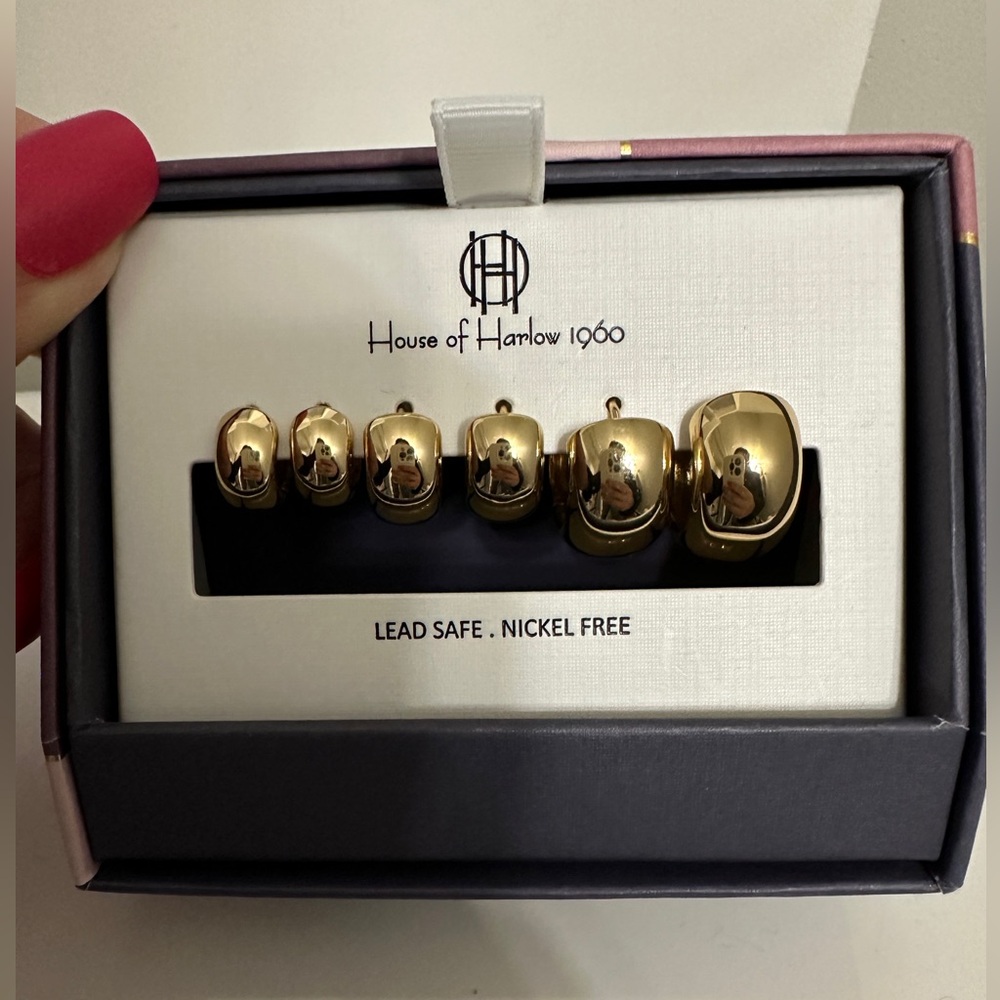New! House Of Harlow 1960 Set Of 3 Gold Earrings
